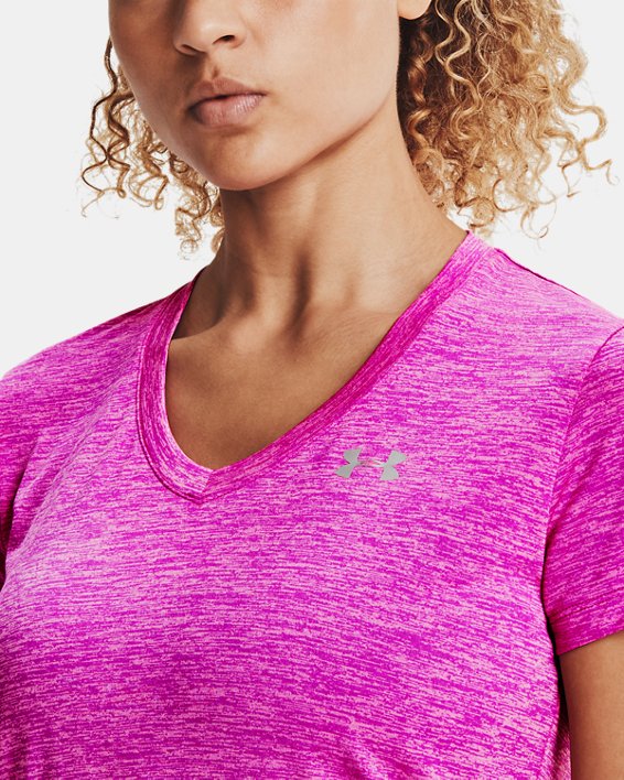 Women's UA Tech™ Twist V-Neck Short Sleeve, Pink, pdpMainDesktop image number 3